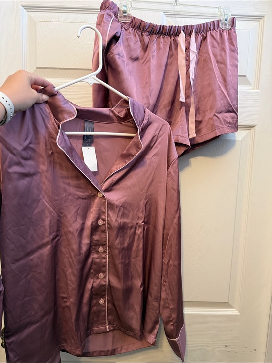 Auden Other - Auden Mauve Satin Button-Front Pajama Set